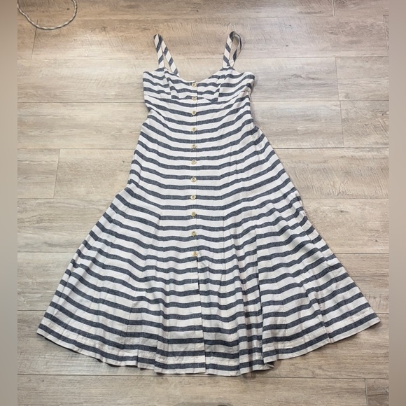 Anthropologie Maeve Linen Blend Striped Midi Dress Size 0P - Picture 3 of 8